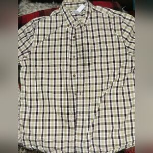 Carhartt Striped Dress Shirt XL Short Sleeve With Pocket 100% Cotton